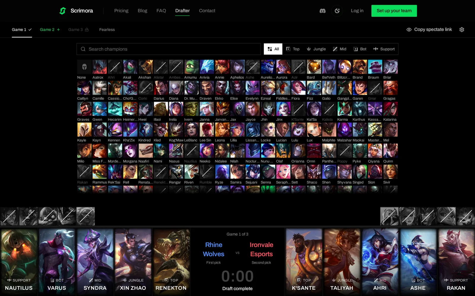 The LCK layout with portrait picks, role labels, team names and the timer in the center, and bans in a row above