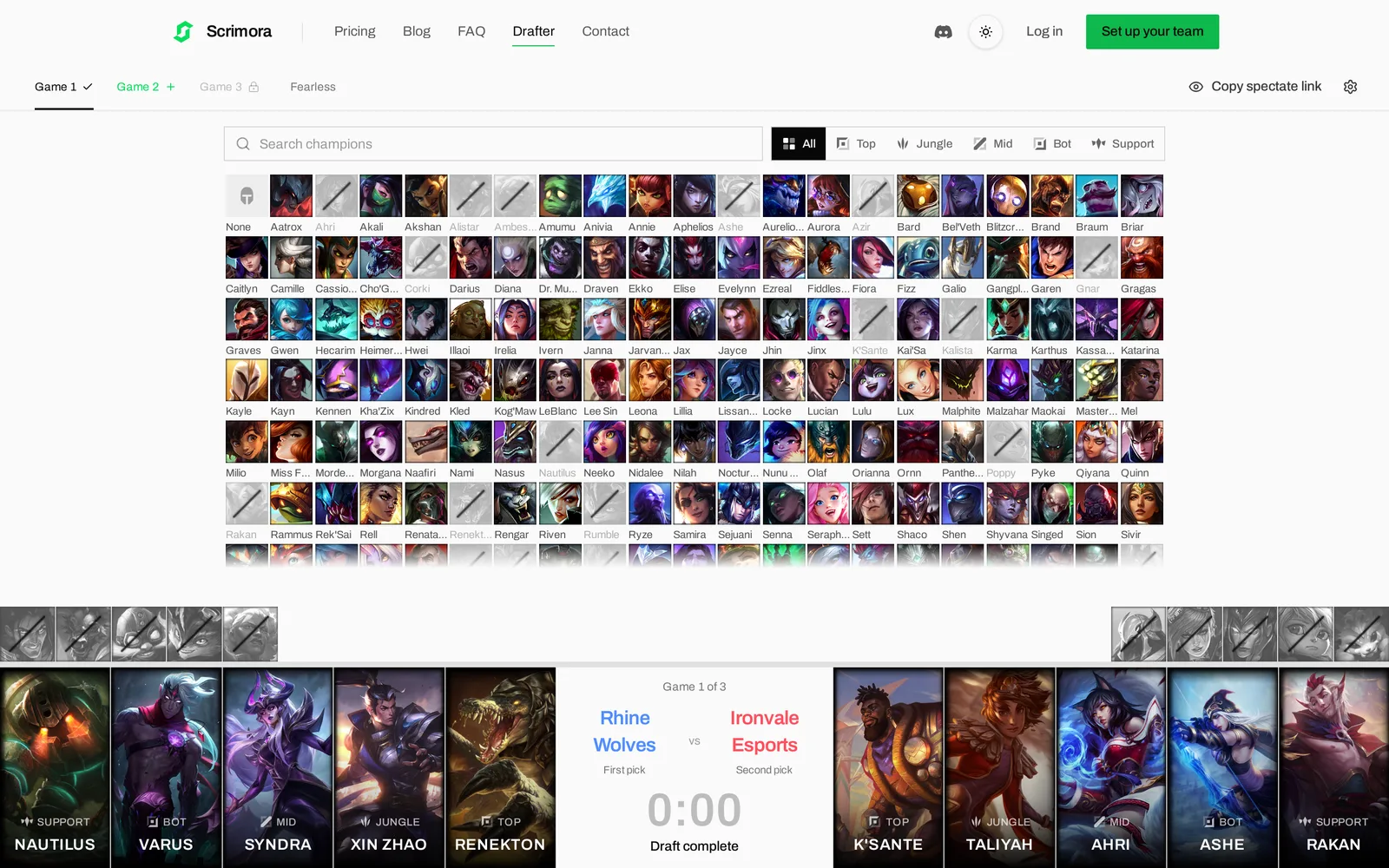The LCK layout with portrait picks, role labels, team names and the timer in the center, and bans in a row above